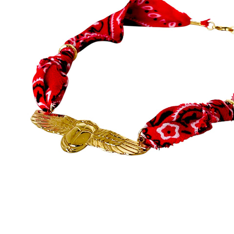 Red Bandana With Gold Scarab