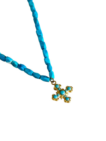 Turquoise Beaded Quatrefoil Necklace