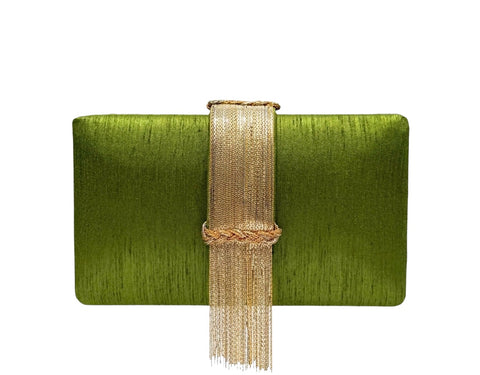 Olive Fringe Clutch