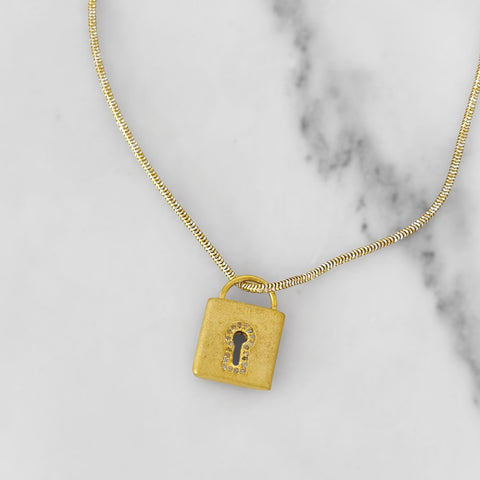 Matte Gold Pave Lock Necklace
