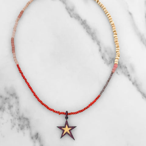 Red // Peach Star Necklace