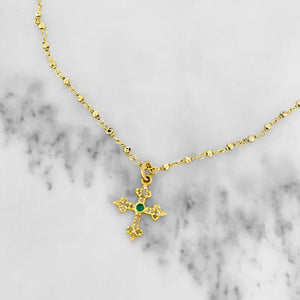 Gold Diamond // Emerald Cross Necklace