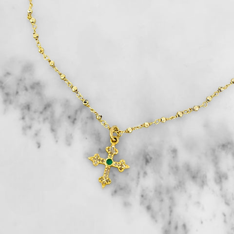 Gold Diamond // Emerald Cross Necklace