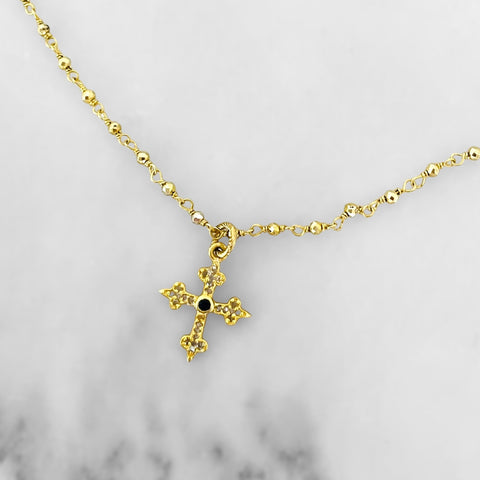 Gold Diamond // Sapphire Cross Necklace