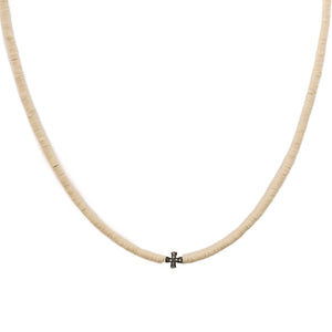 White Heshi + Baby Pave Cross Choker