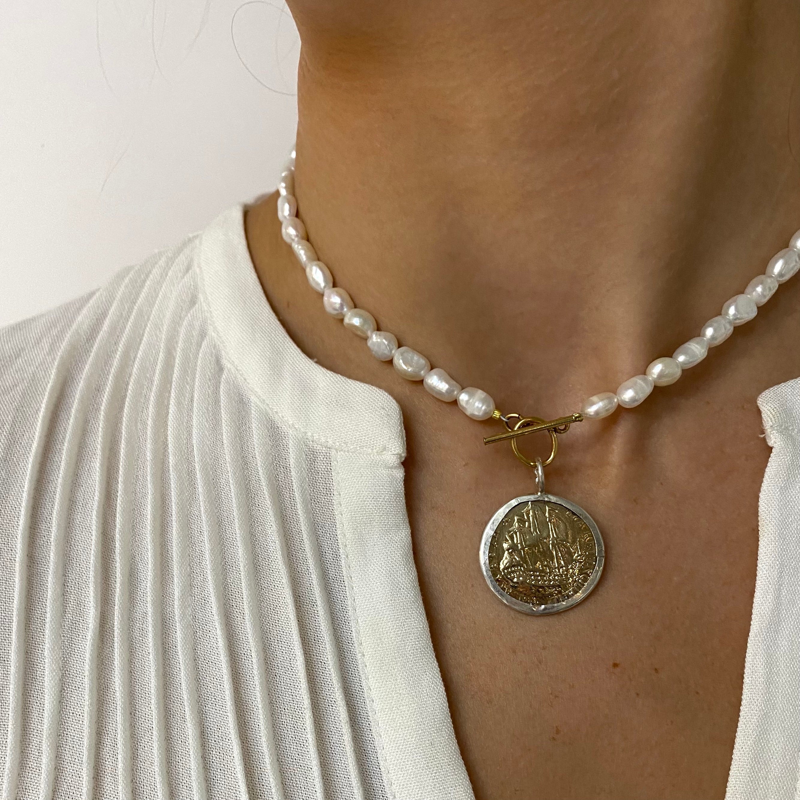 Pearl + Gold / Silver Coin Necklace