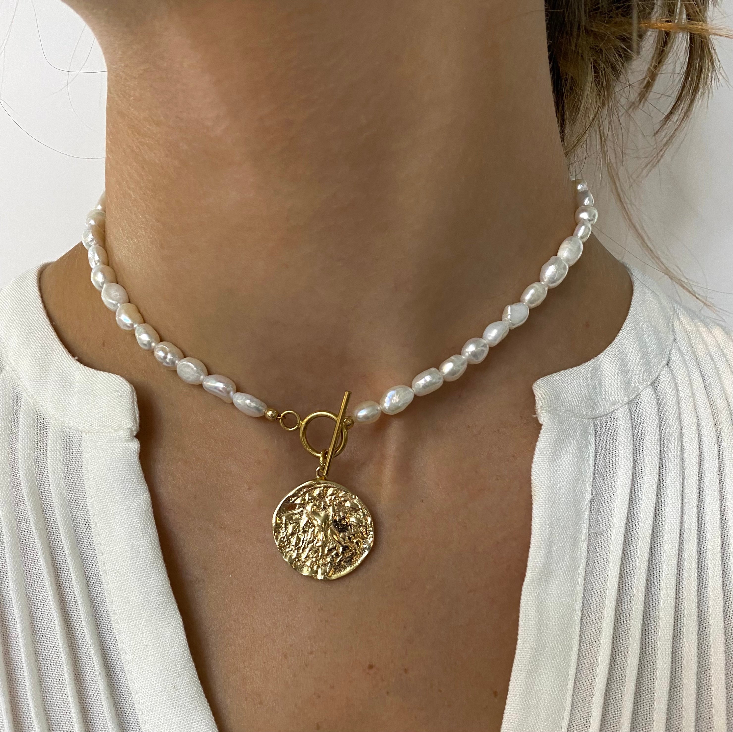 Pearl + Gold Coin Necklace