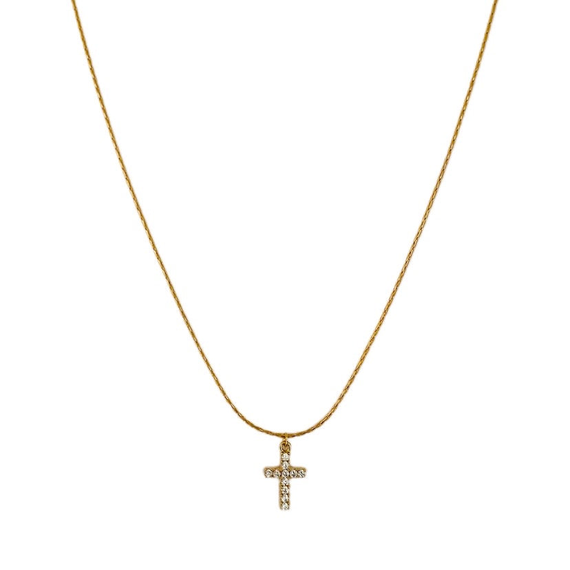 Single Gold Crystal Cross Necklace