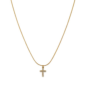 Single Gold Crystal Cross Necklace