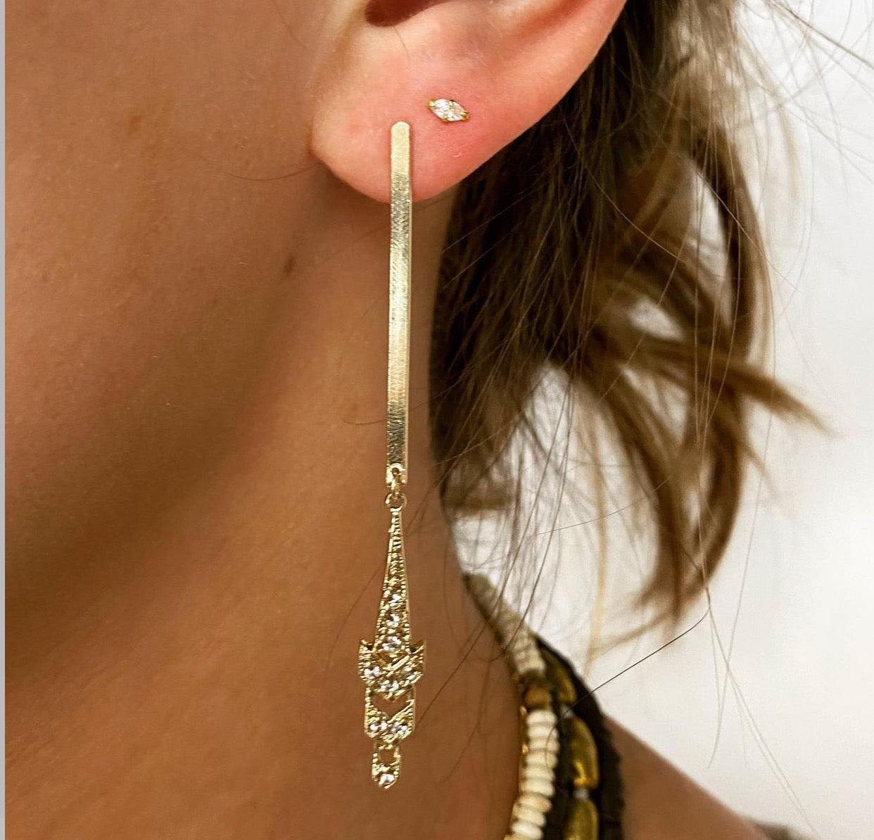 Gold Crystal Sword Earrings