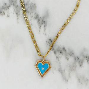 Blue Pave Diamond Heart Necklace