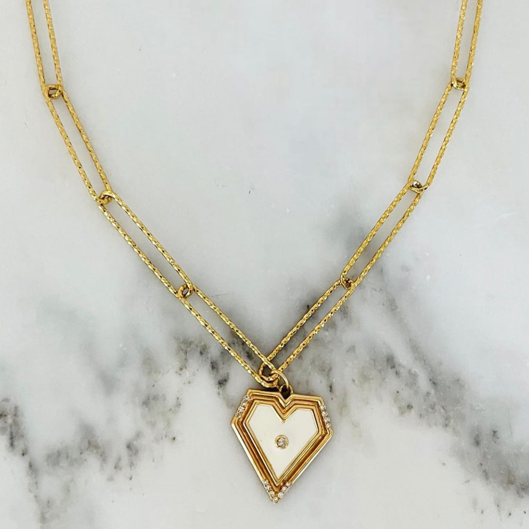 White Pave Diamond Heart Necklace