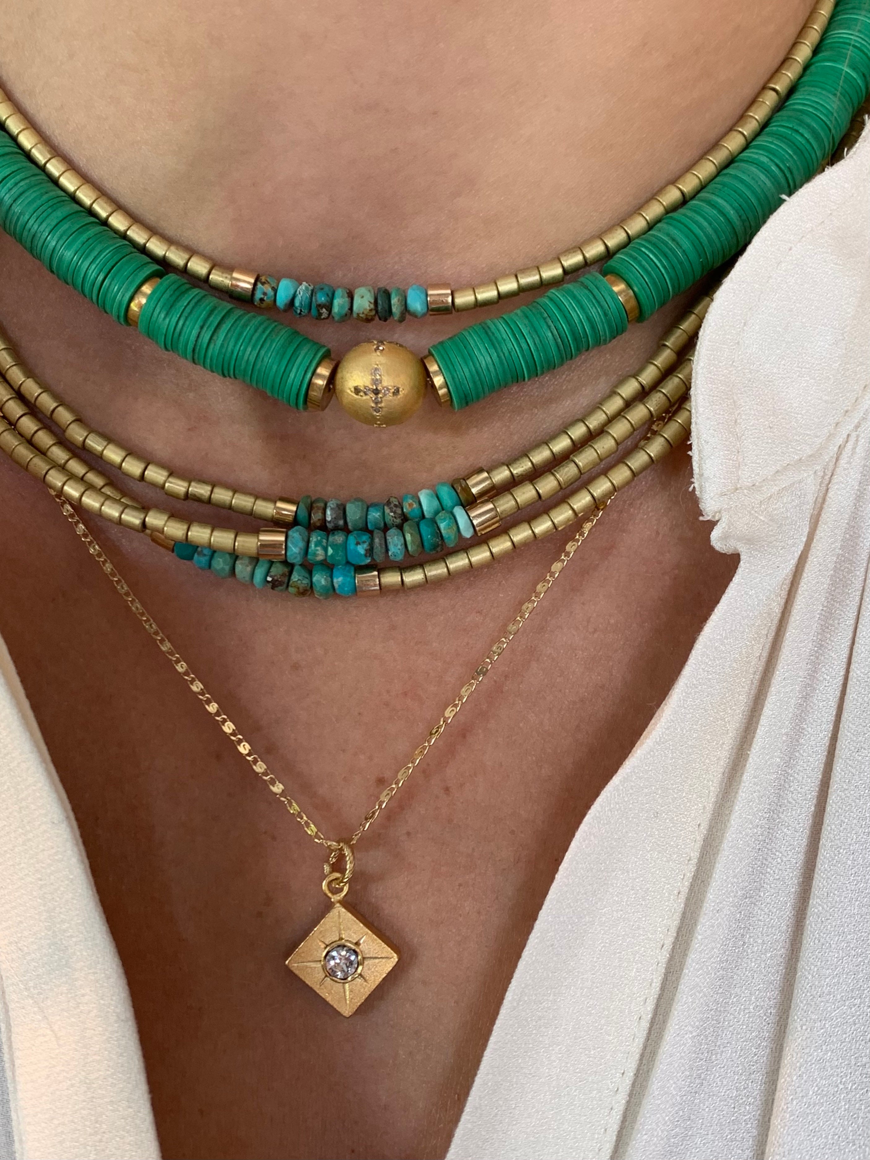 Green // Gold Pave Diamond Cross Bead Choker