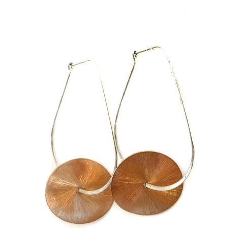 Large Silver Kidney + Rose Gold Disc Earring