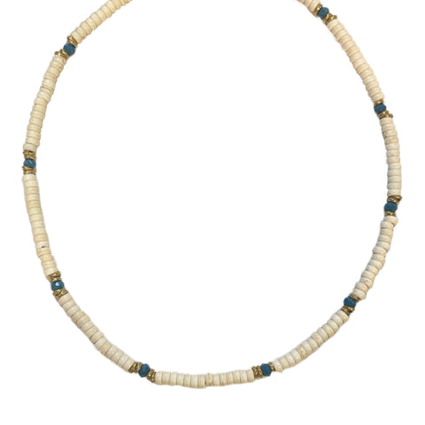 Blue // Cream Beaded Necklace