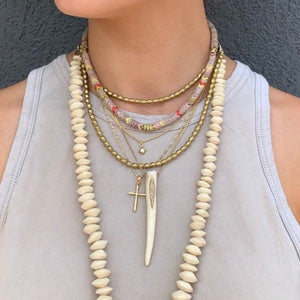 Small Tusk + Gold Crystal Leaf