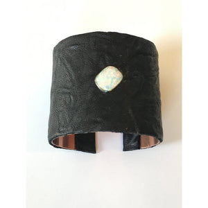 Opal// Black Leather Cuff