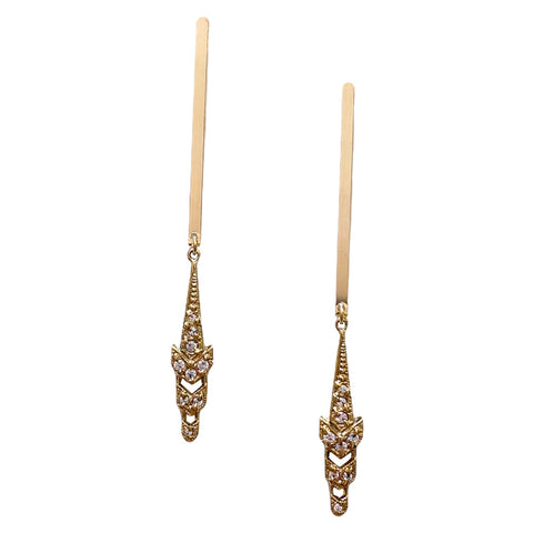 Gold Crystal Sword Earrings