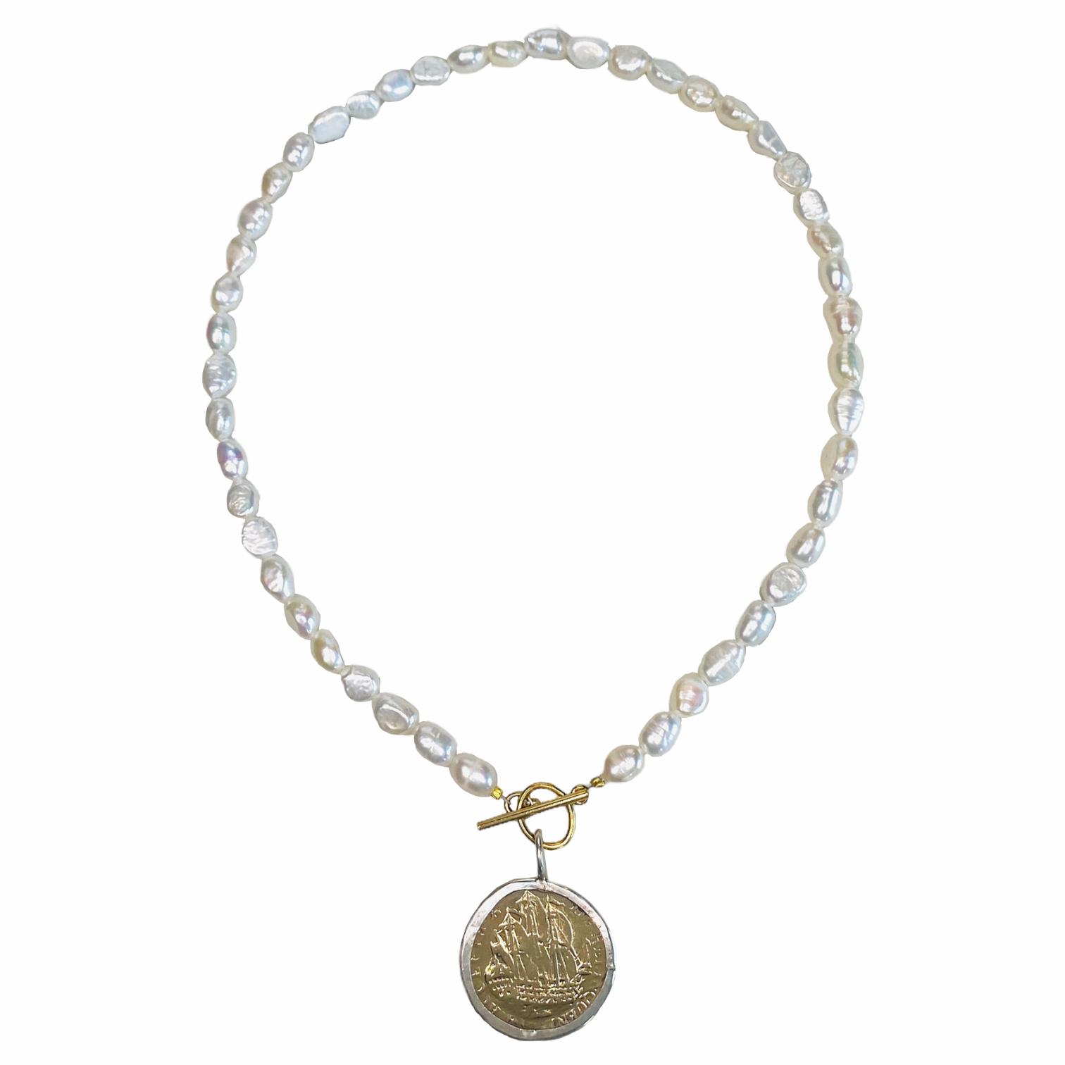 Pearl + Gold / Silver Coin Necklace