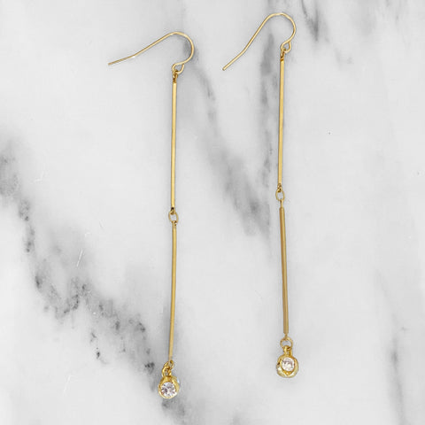Extra Long Gold Crystal Drop Earrings