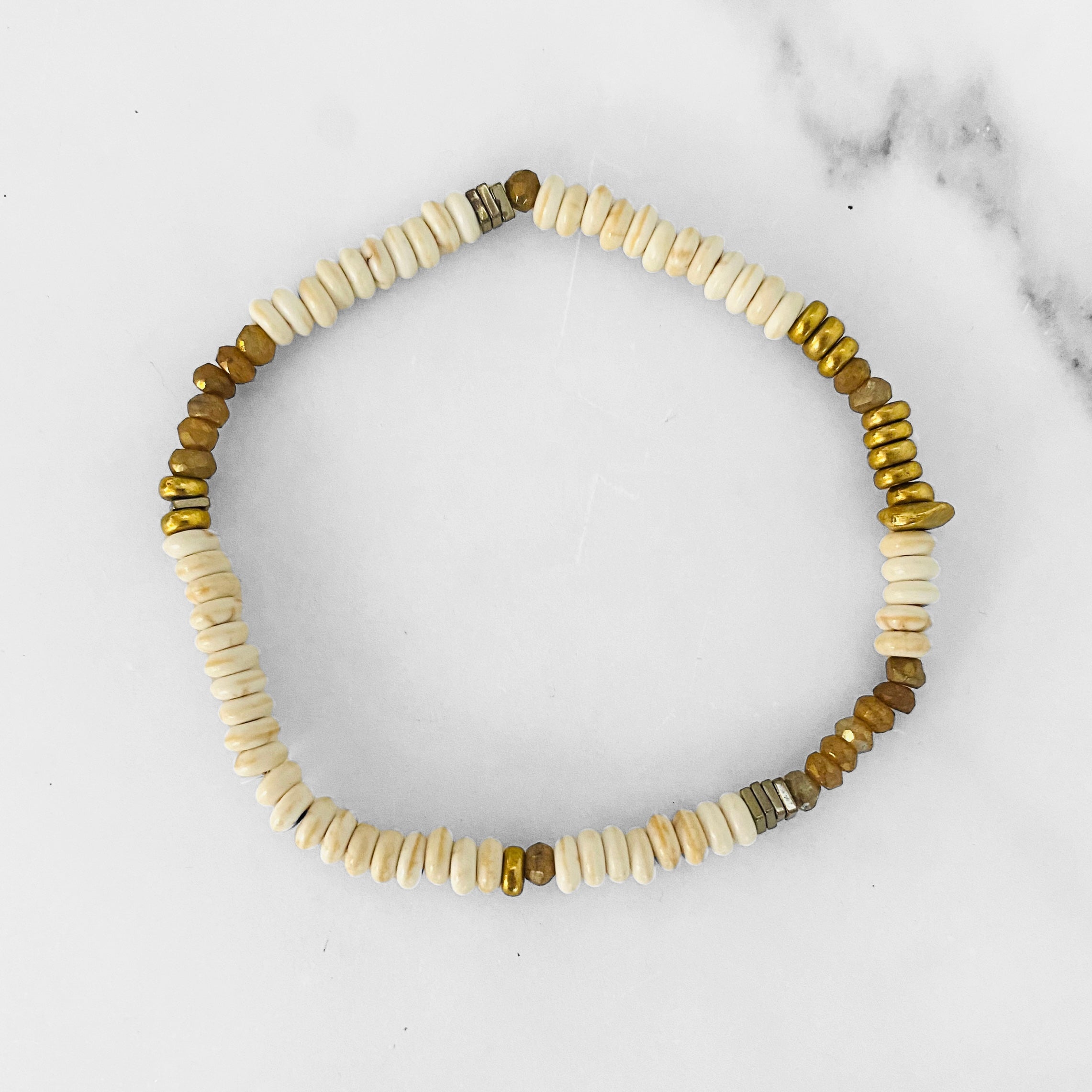 White Turquoise + Gold Pyrite Bracelet