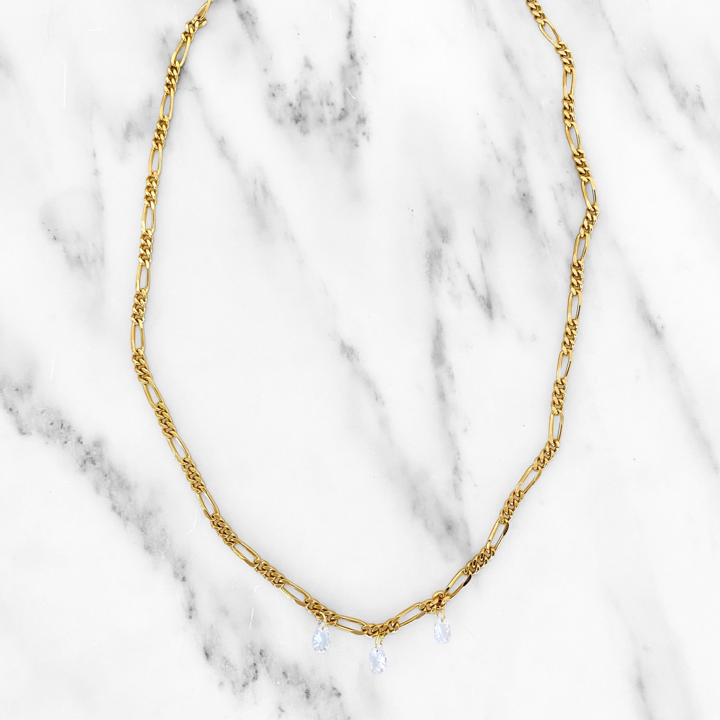 Gold Crystal Teardrops Necklace