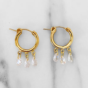 Small Gold Hoops + Crystal Teardrops