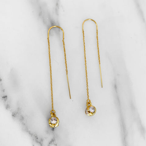 Gold Crystal Ball Threader Earrings