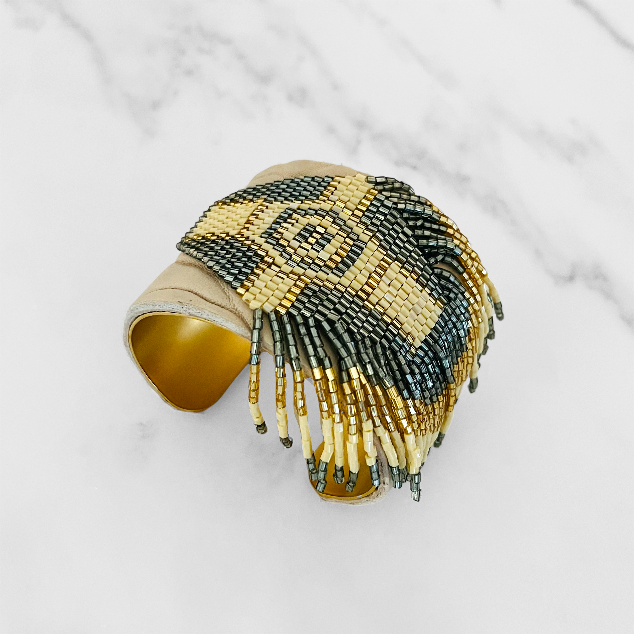 Cream // Gold Aztec Fringe Cuff