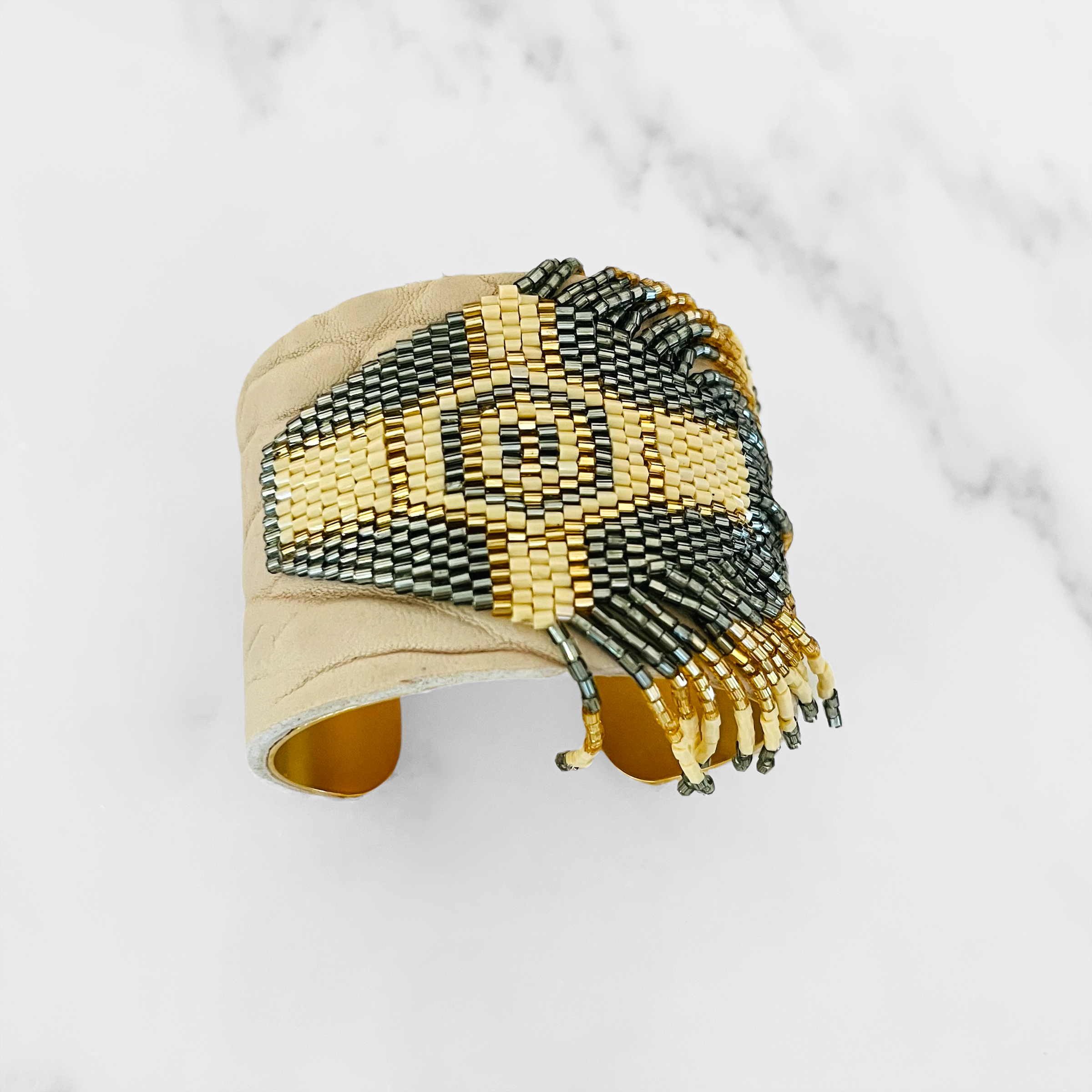 Cream // Gold Aztec Fringe Cuff