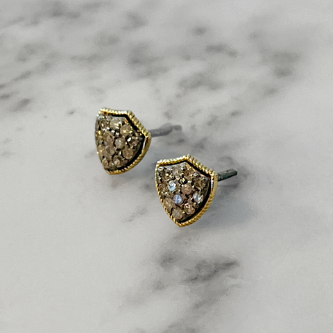 Pave Diamond Shield Stud Earrings