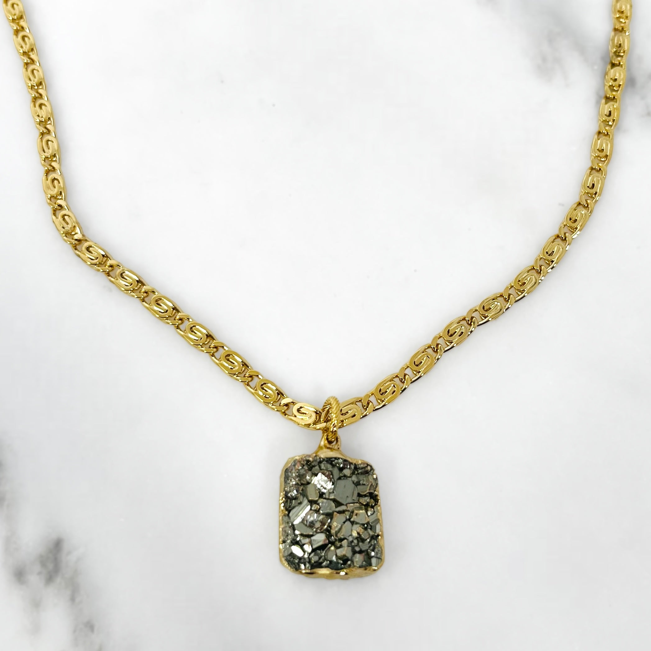 Gold-Wrapped Pyrite Necklace