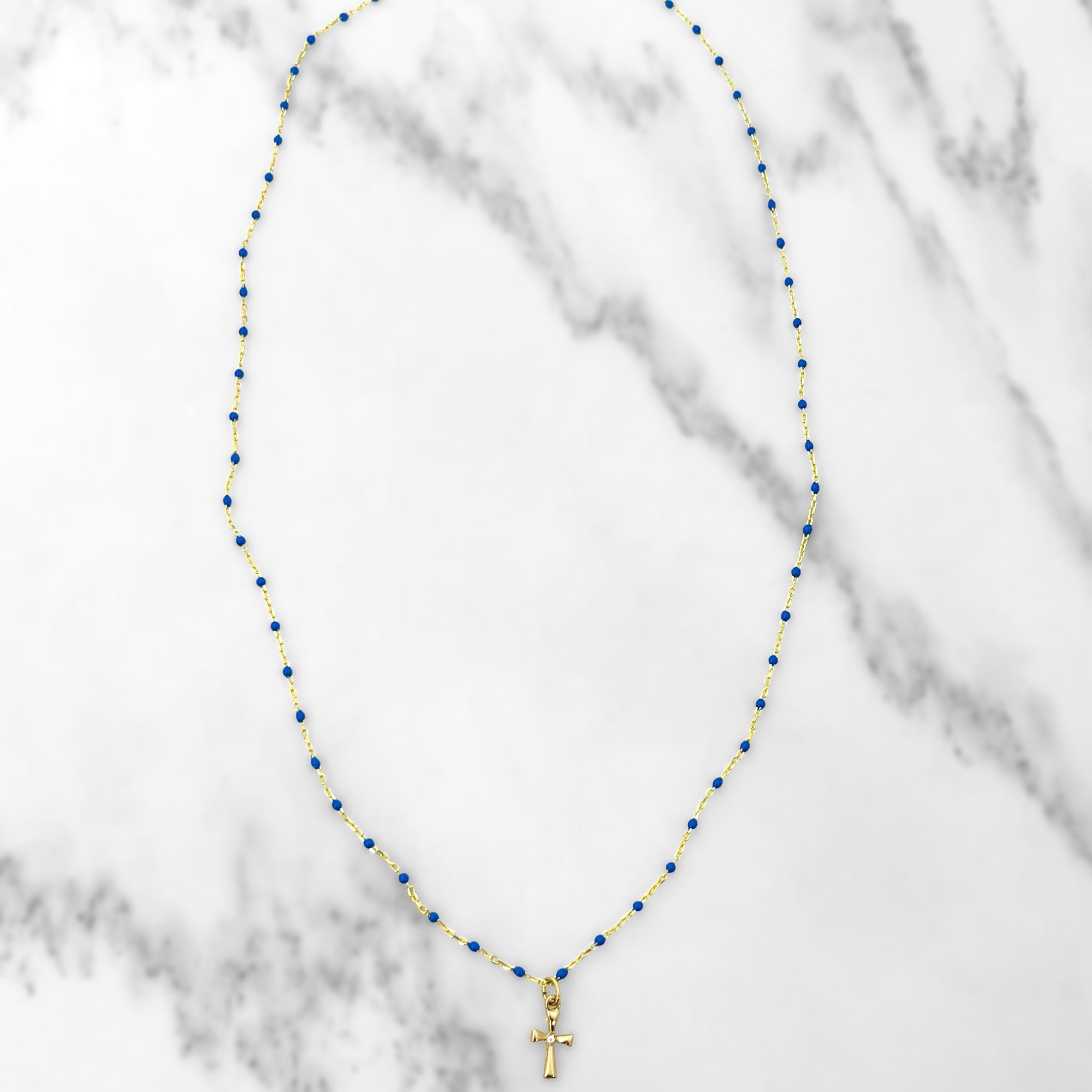 Blue Midi Cross Necklace