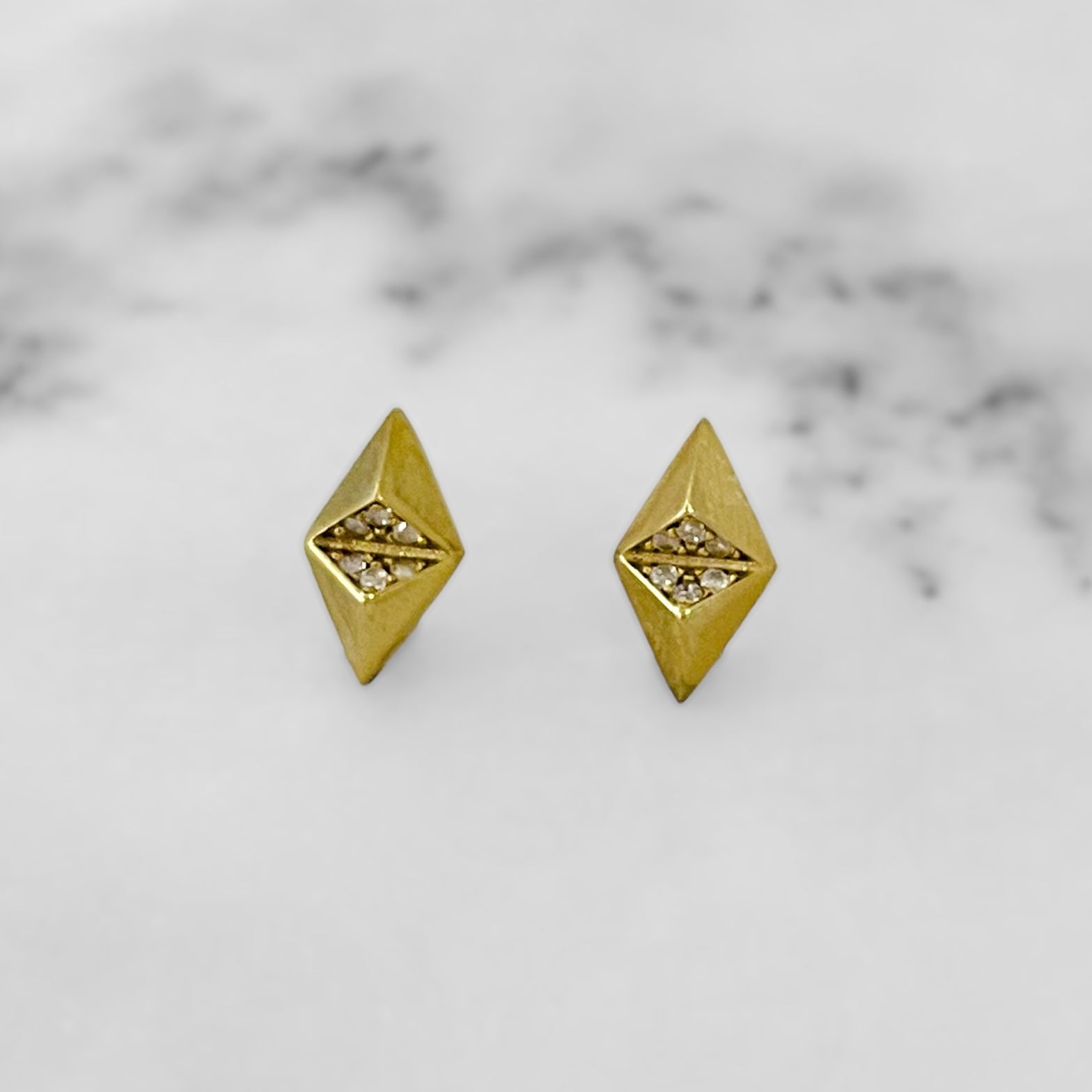 Gold Double Pyramid Studs