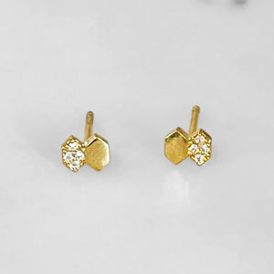 Gold Double Hexagon Studs