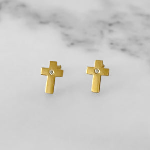 Gold Cross Studs