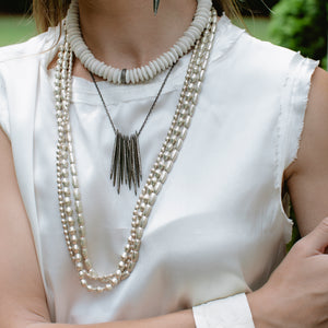 Silver Skinny Trade Bead Necklace