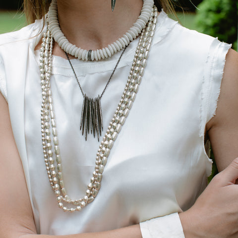 Silver Skinny Trade Bead Necklace