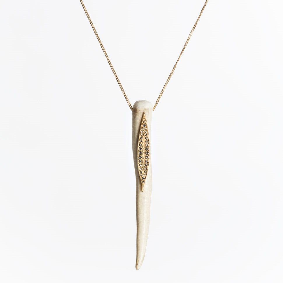Long Gold Leaf + Tusk Necklace