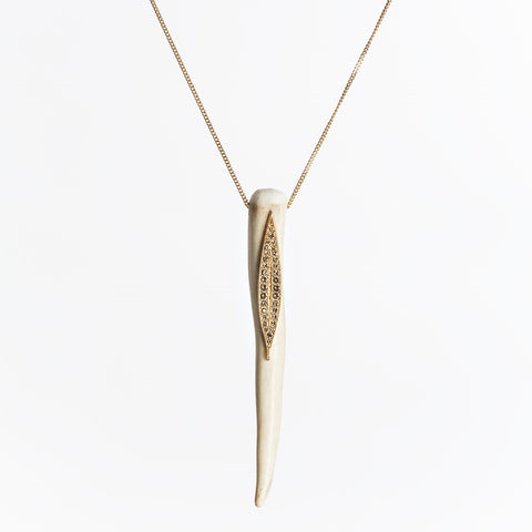 Long Gold Leaf + Tusk Necklace