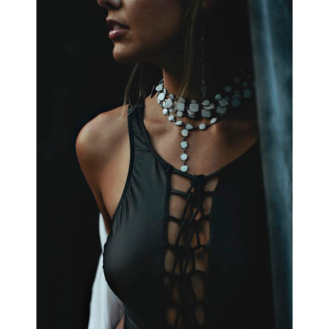 Oxidized Opal Y Necklace