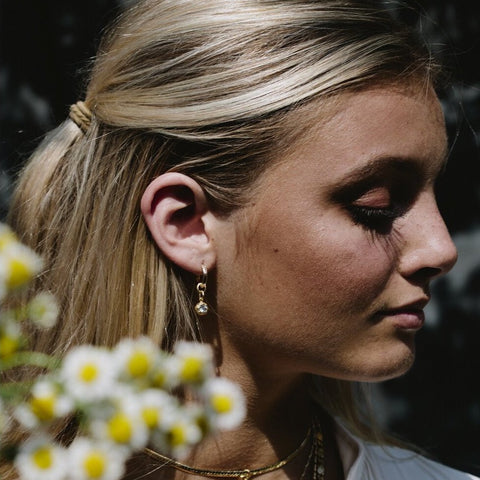 Baby Gold Hoop + Crystal Drop Earring