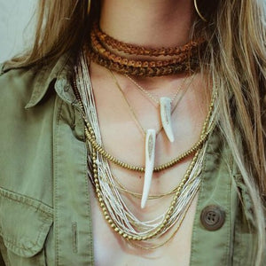 Small Antler + Gold Crystal Spike Necklace