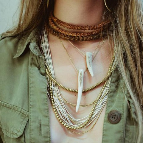 Small Antler + Gold Crystal Spike Necklace