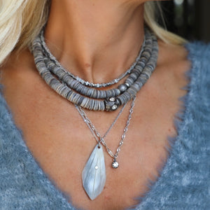Grey Pave Cross Bead Necklace